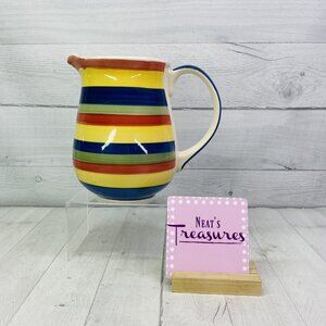 Tabletops MULTICOLOR SWIRL Strips Stoneware 64oz 8" Handled Beverage Pitcher